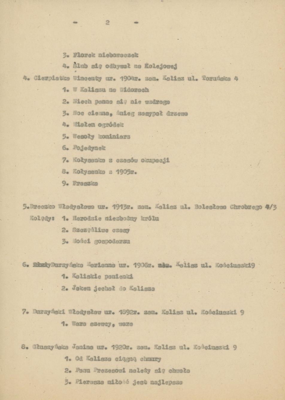 Wykaz uczestników Konkursu folklorystycznego miasta Kalisza 1976/77, cz. 2