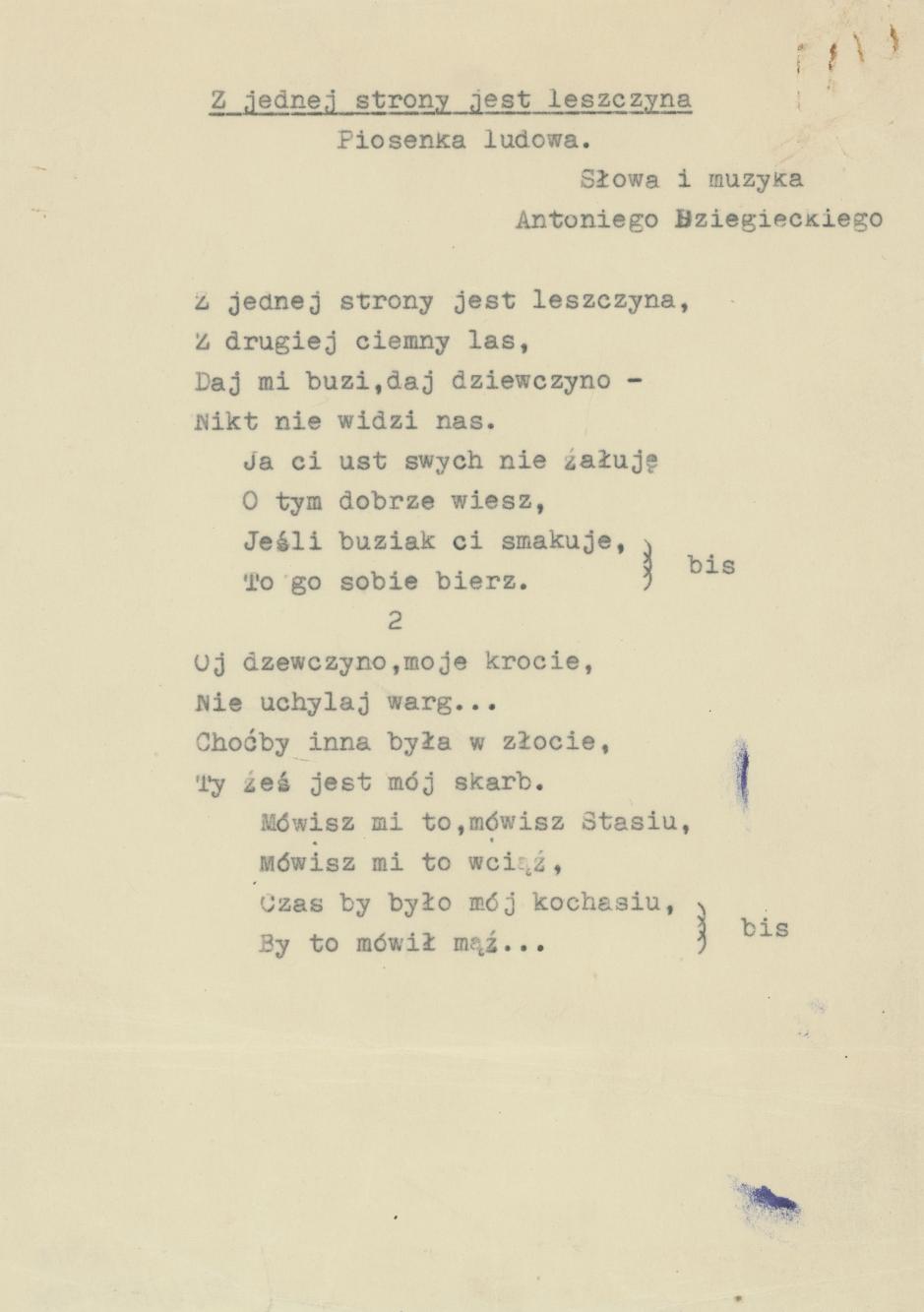 Z jednej strony jest leszczyna - piosenka ludowa