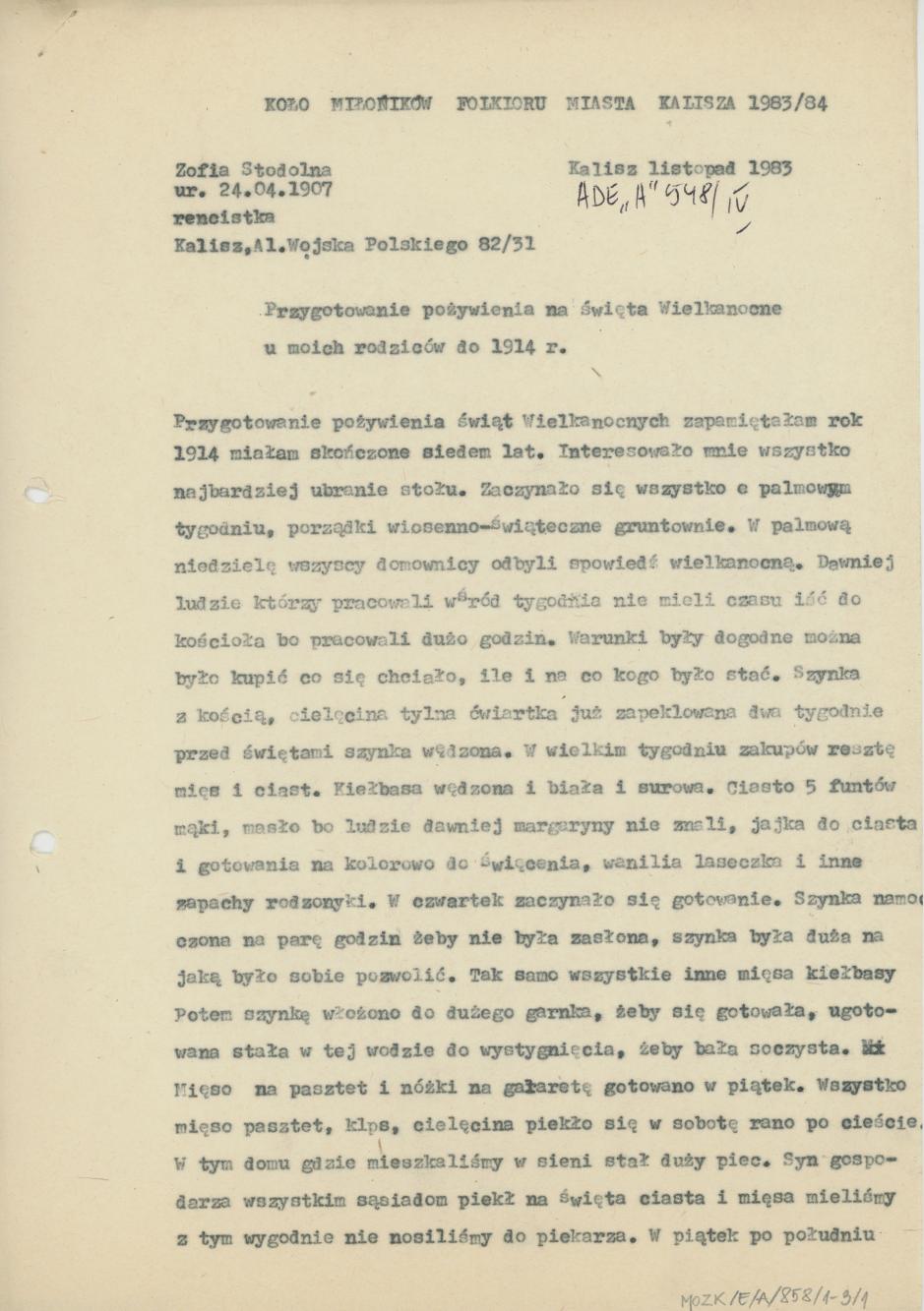 Przygotowanie pożywienia na święta wielkanocne u moich rodziców do 1914 r.