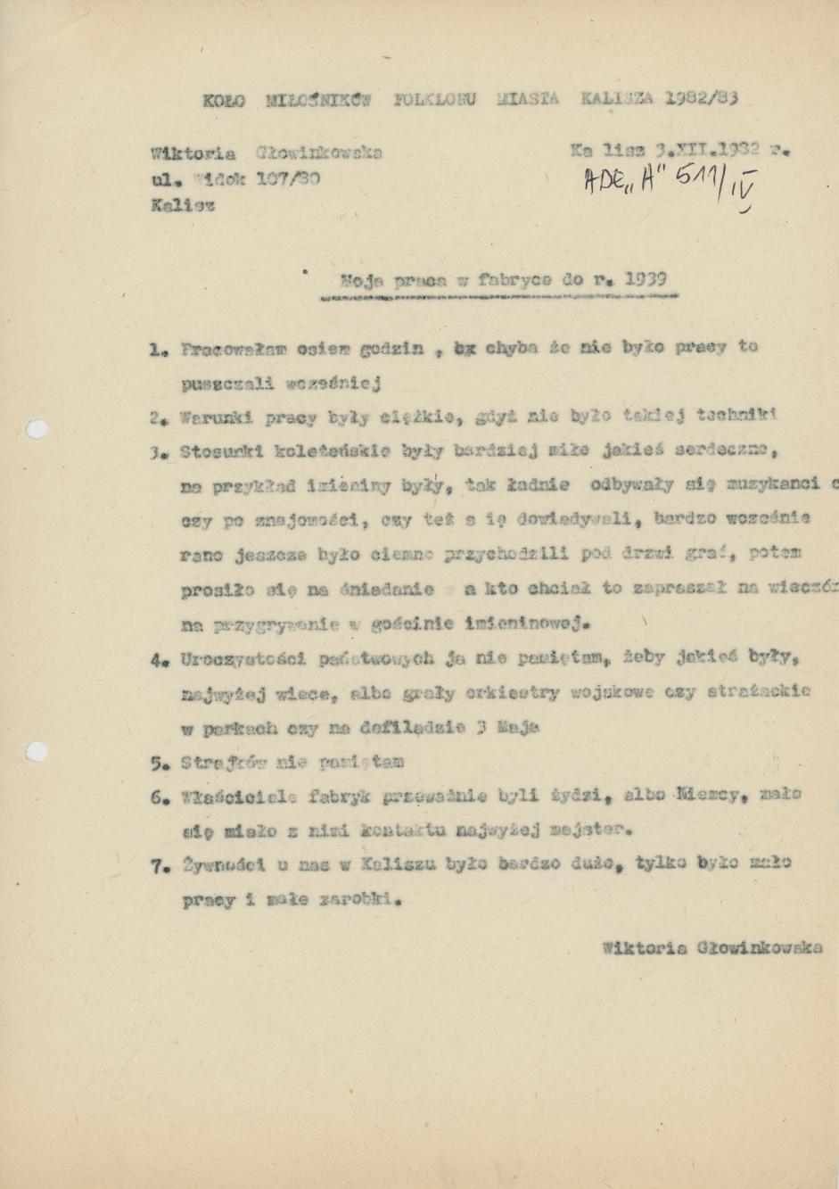 Moja praca w fabryce do r. 1939