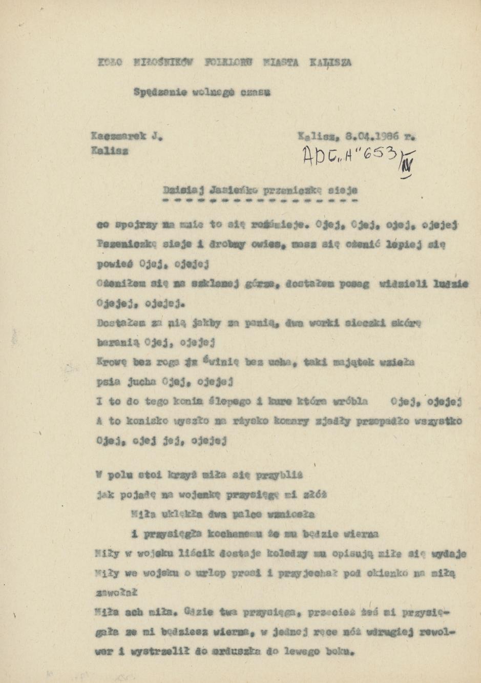 Dzisiaj Jasieńko pszeniczkę sieje