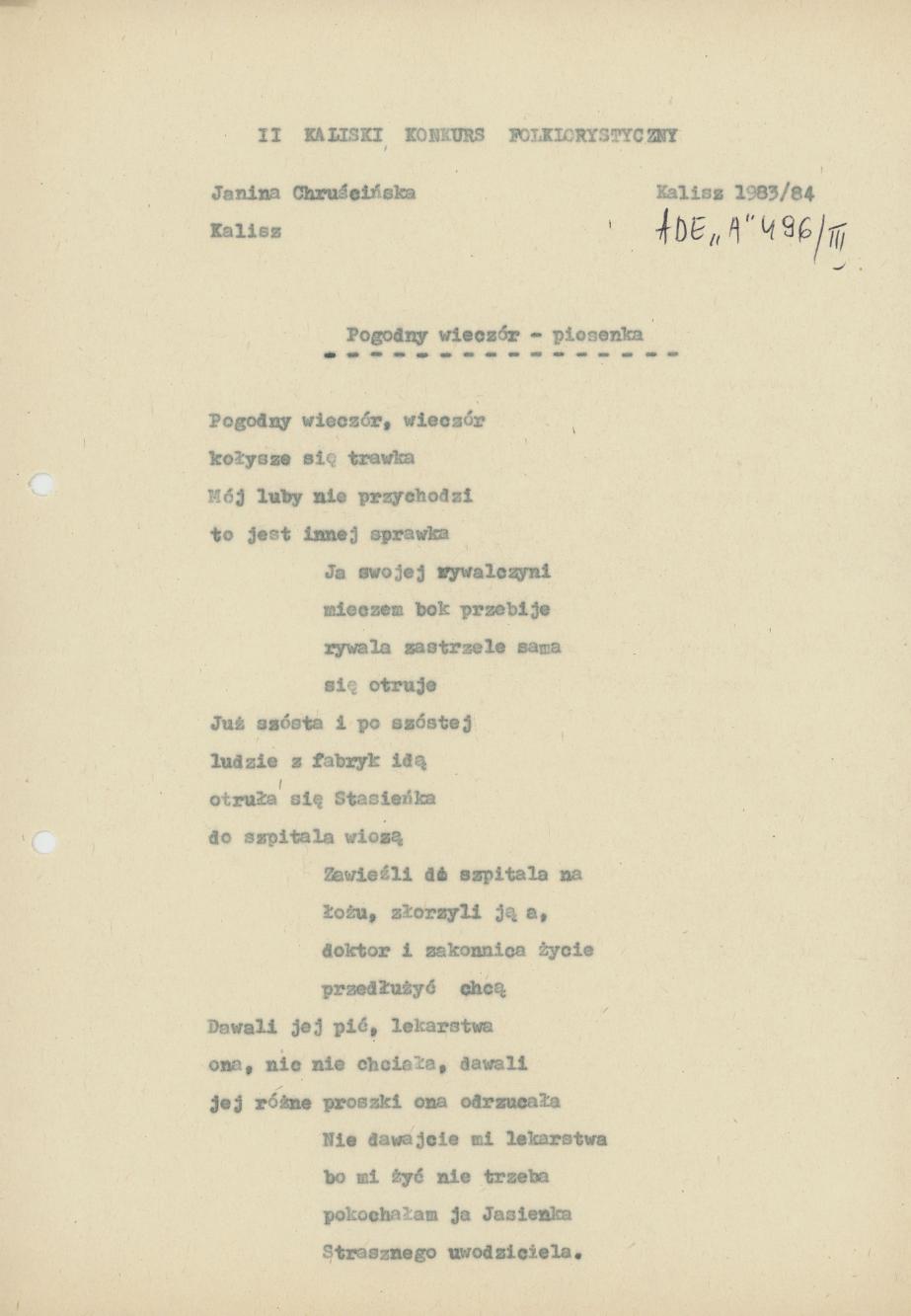 Pogodny wieczór - piosenka