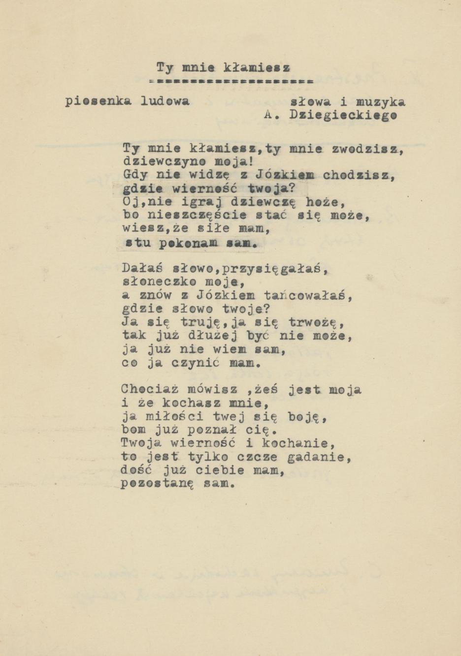 Ty mnie kłamiesz - piosenka ludowa