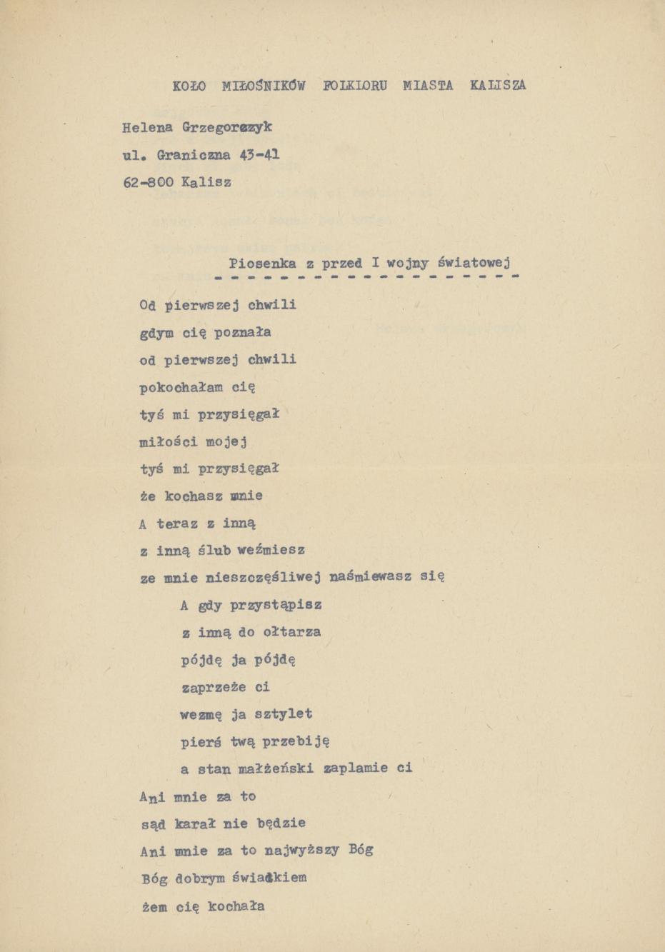 Piosenka z przed I wojny światowej