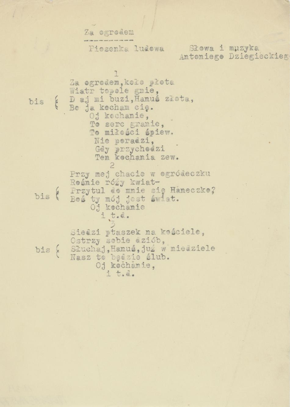 Za ogrodem - piosenka ludowa