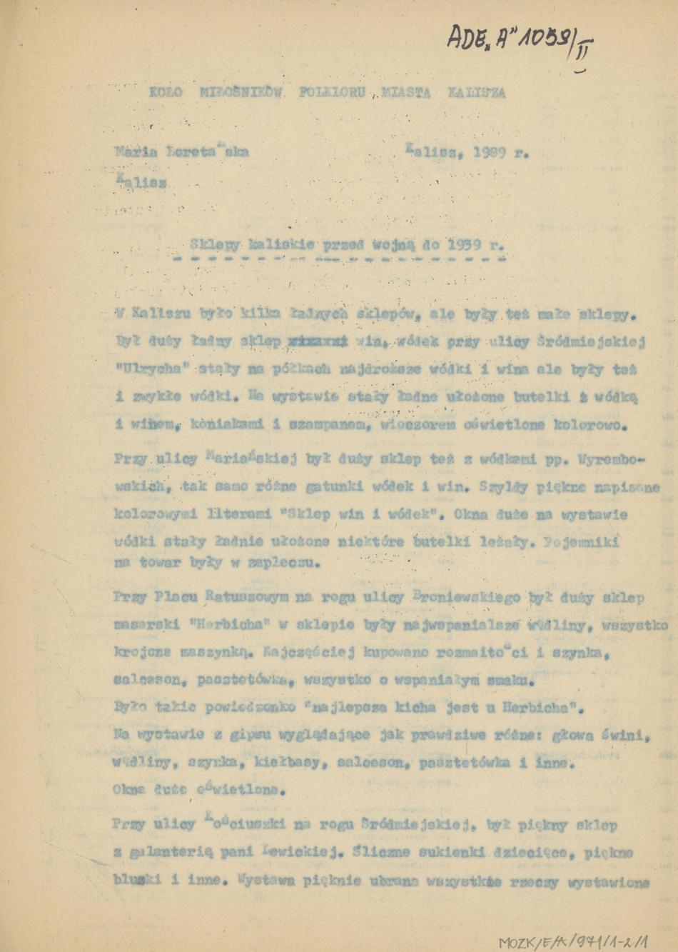 Sklepy kaliskie przed wojną do 1939 r.