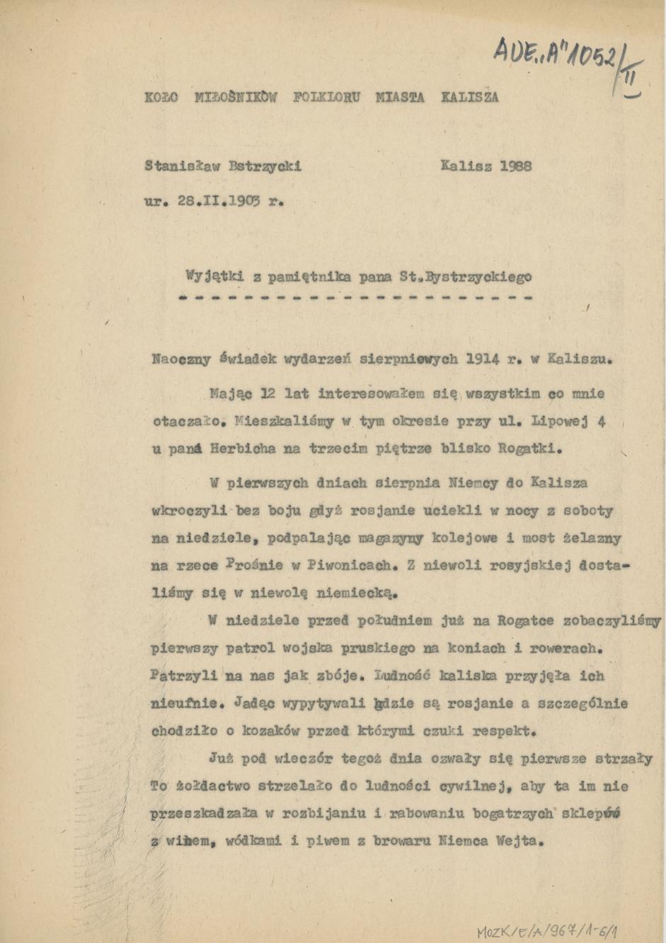 Wyjątki z pamiętnika pana St. Bystrzyckiego