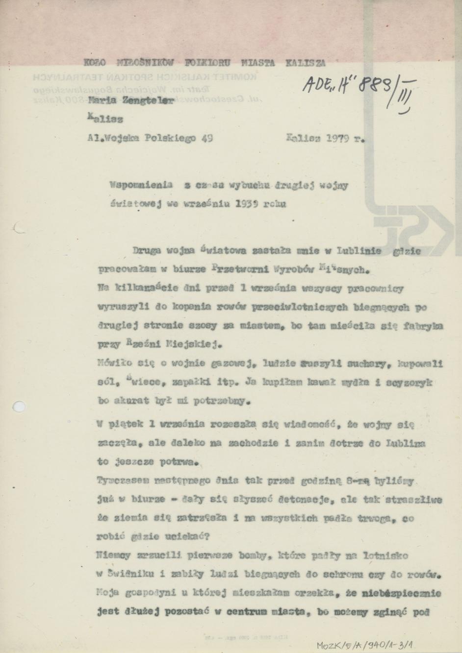 Wspomnienia z czasu wybuchu drugiej wojny światowej we wrześniu 1939 roku