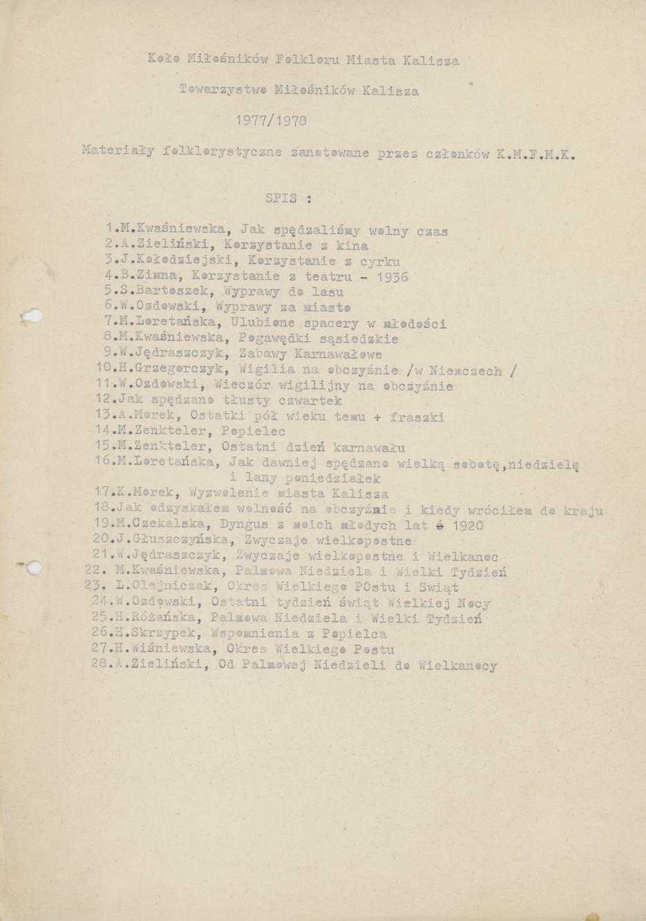 Materiały folklorystyczne zanotowane przez członków K.M.F.M.K.