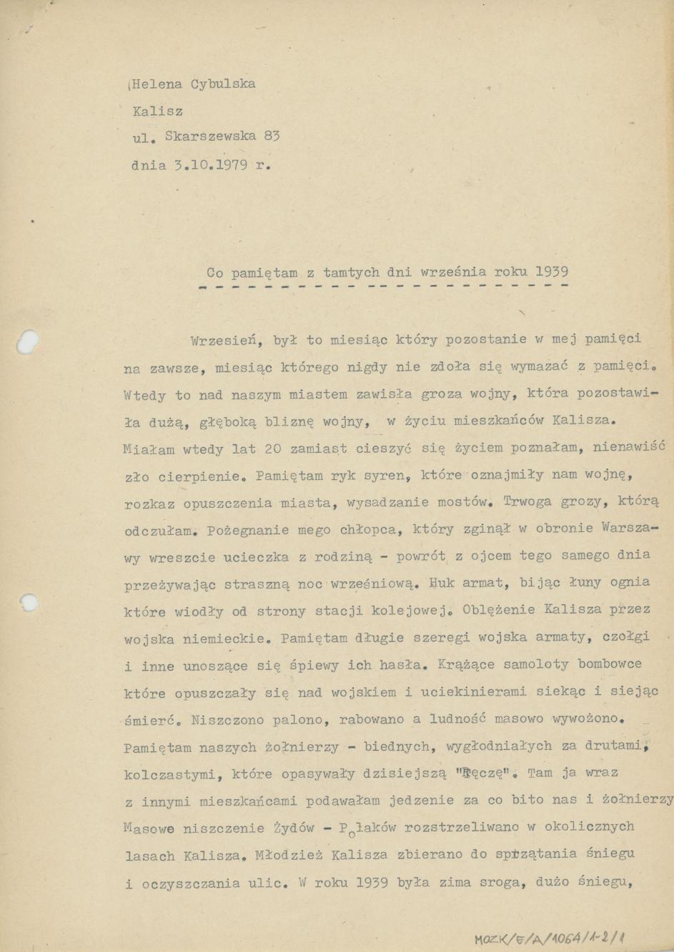 Co pamiętam z tamtych dni września roku 1939