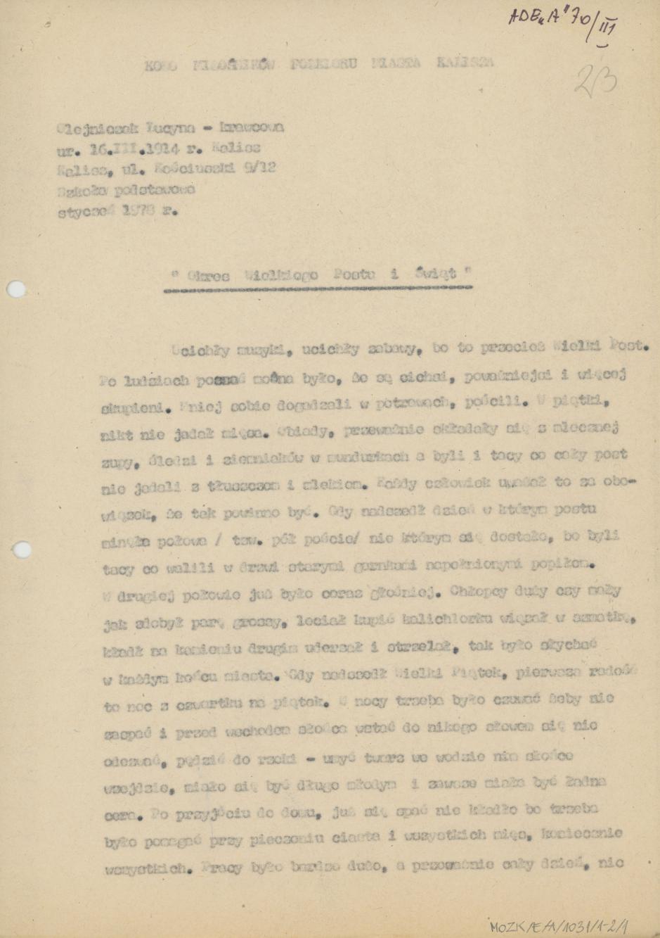 Okres Wielkiego Postu i Świąt