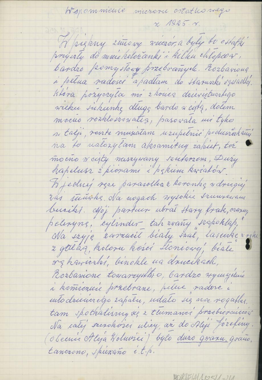 Wspomnienie wieczoru ostatkowego z 1925 r.