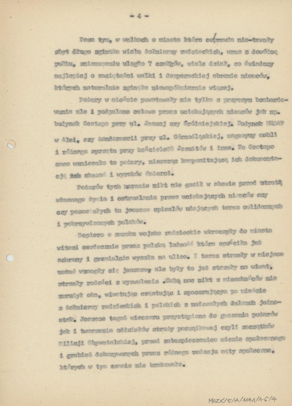 Wspomnienie z wyzwolenia Miasta Kalisza w r. 1945