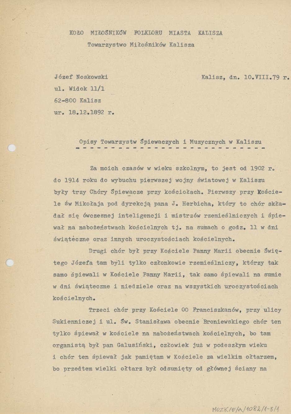 Opisy Towarzystw Śpiewaczych i Muzycznych w Kaliszu