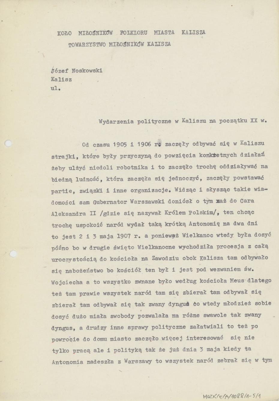 Wydarzenia polityczne w Kaliszu na początku XX w.