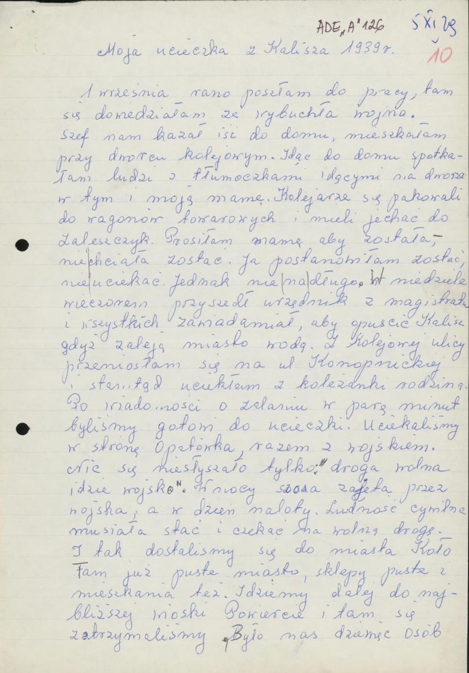 Moja ucieczka z Kalisza 1939 r.