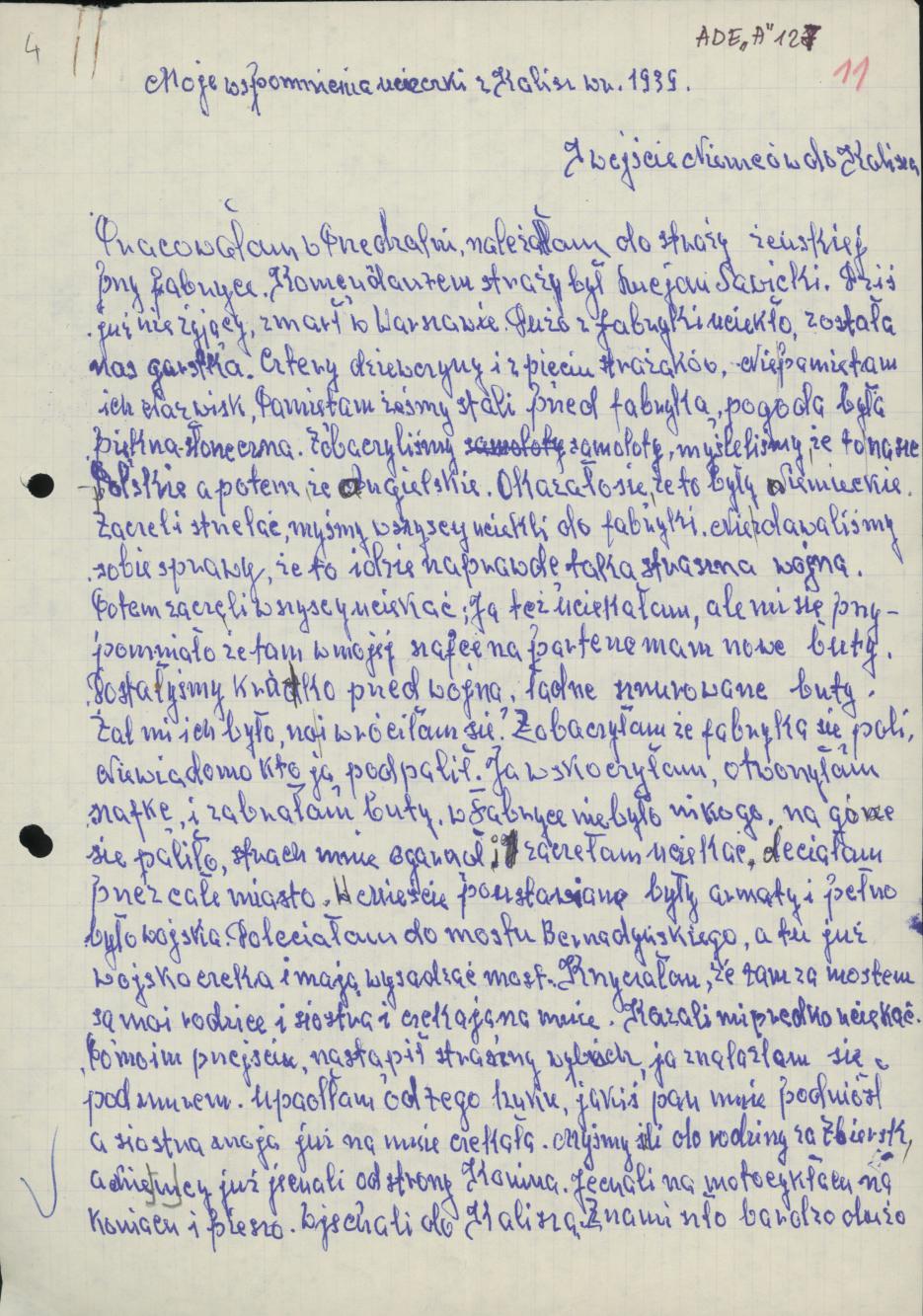 Moje wspomnienia ucieczki z Kalisza w r. 1939