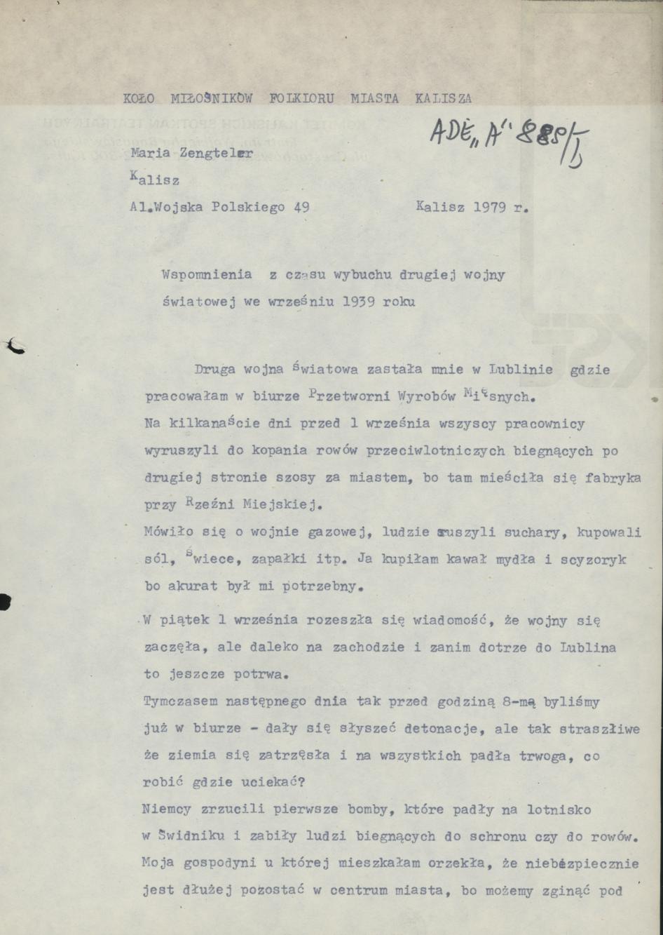 Wspomnienia z czasu wybuchu drugiej wojny