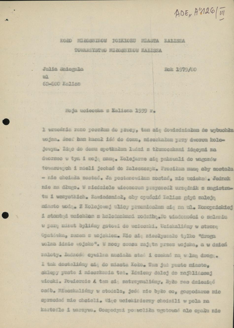 Moja ucieczka z Kalisza 1939 r.