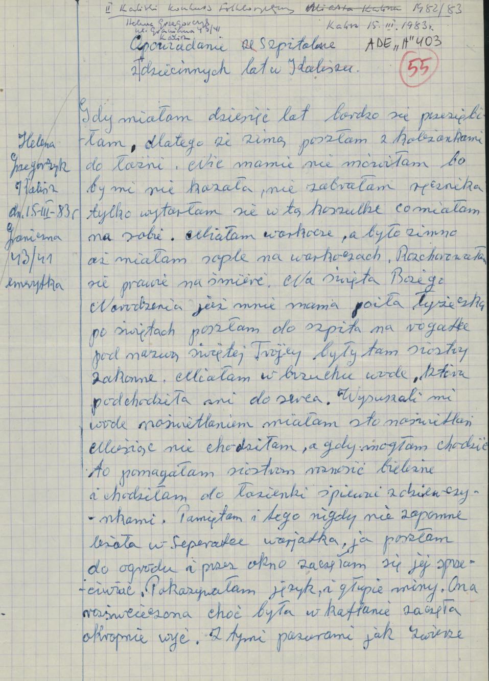 Opowiadanie szpitalne z dziecinnych lat w Kaliszu