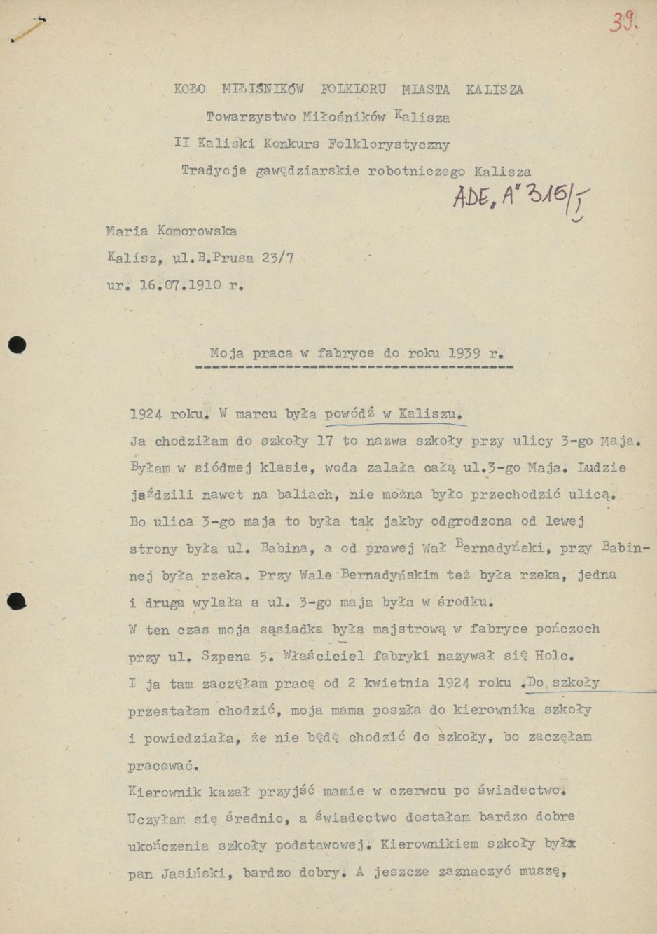 Moja praca w fabryce do roku 1939