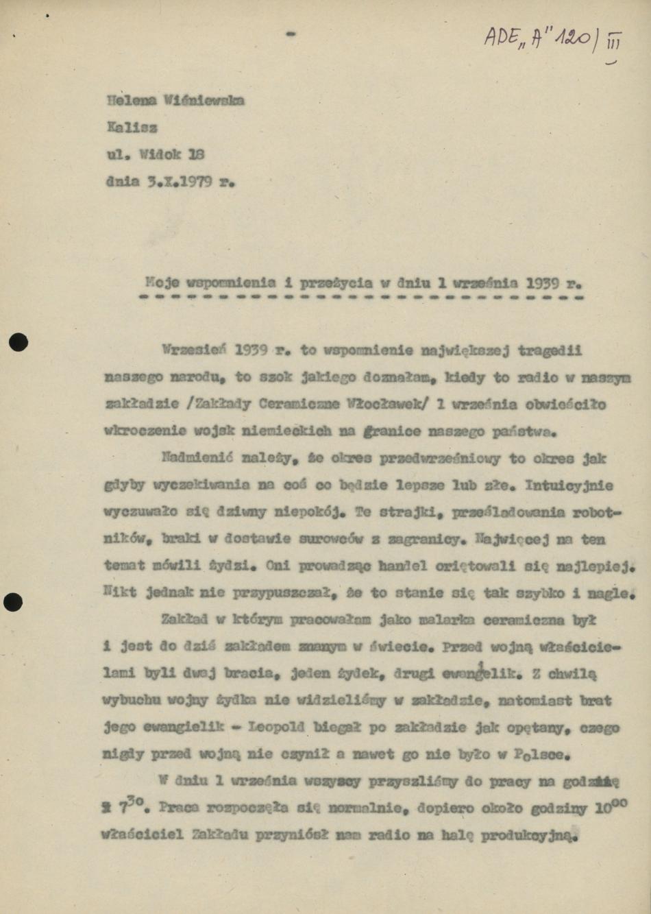 Moje wspomnienia i przeżycia w dniu 1 września 1939 r.