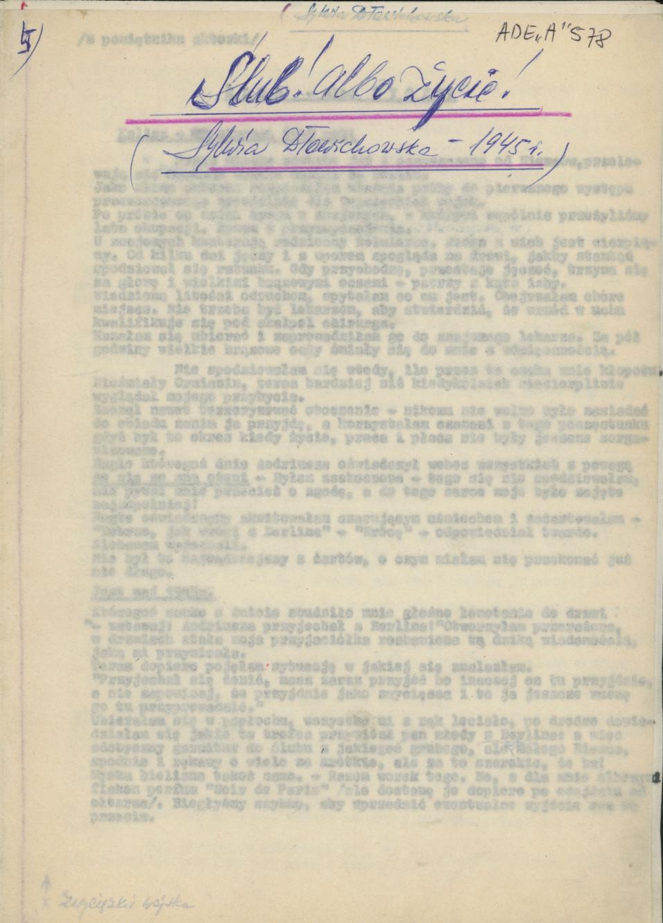 Z pamiętnika aktorki, Sylwii Dławichowskiej