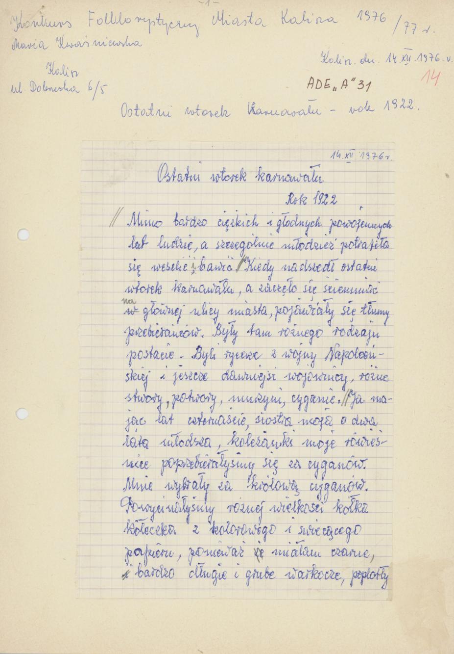 Ostatni wtorek karnawału - 1922 r.