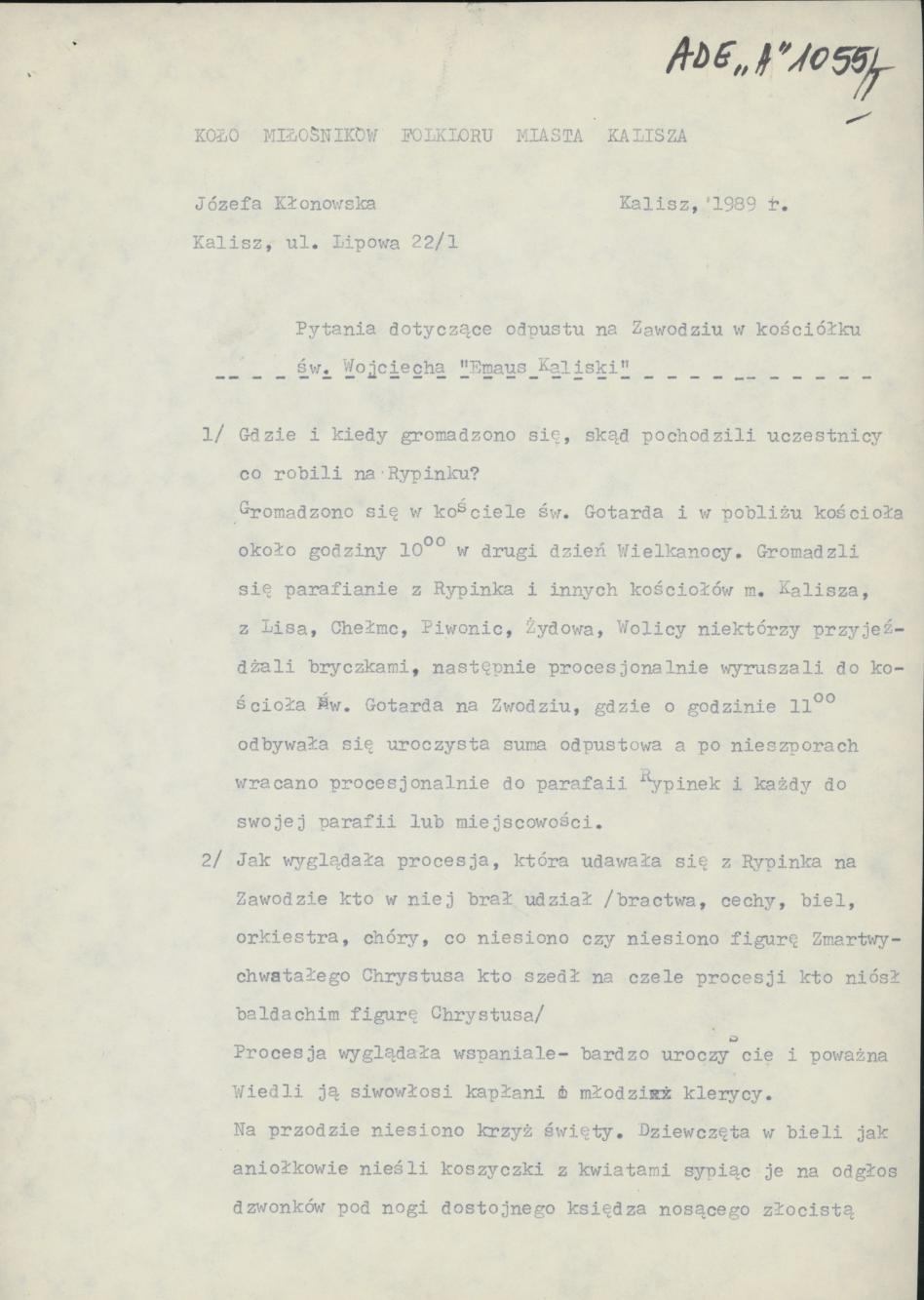 Pytania dotyczące odpustu na Zawodziu w kościółku św. Wojciecha. "Emaus kaliski"