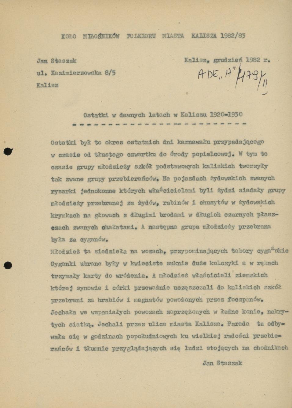 Ostatki w dawnych latach w Kaliszu 1920-1930