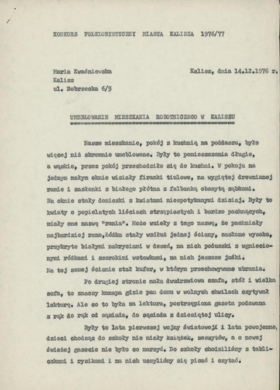 Umeblowanie mieszkania robotniczego w Kaliszu