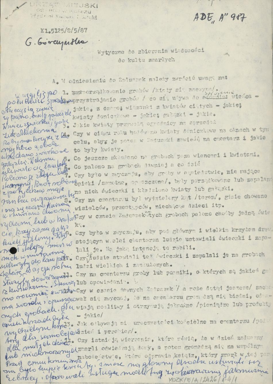 Wytyczne do zbierania wiadomości do kultu zmarłych