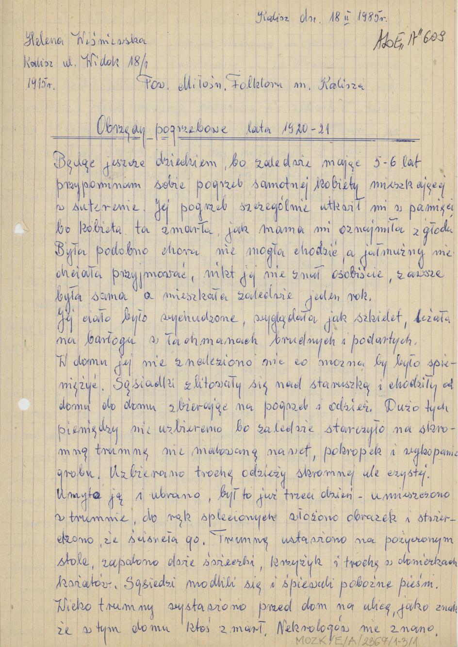 Obrzędy pogrzebowe, lata 1920-21