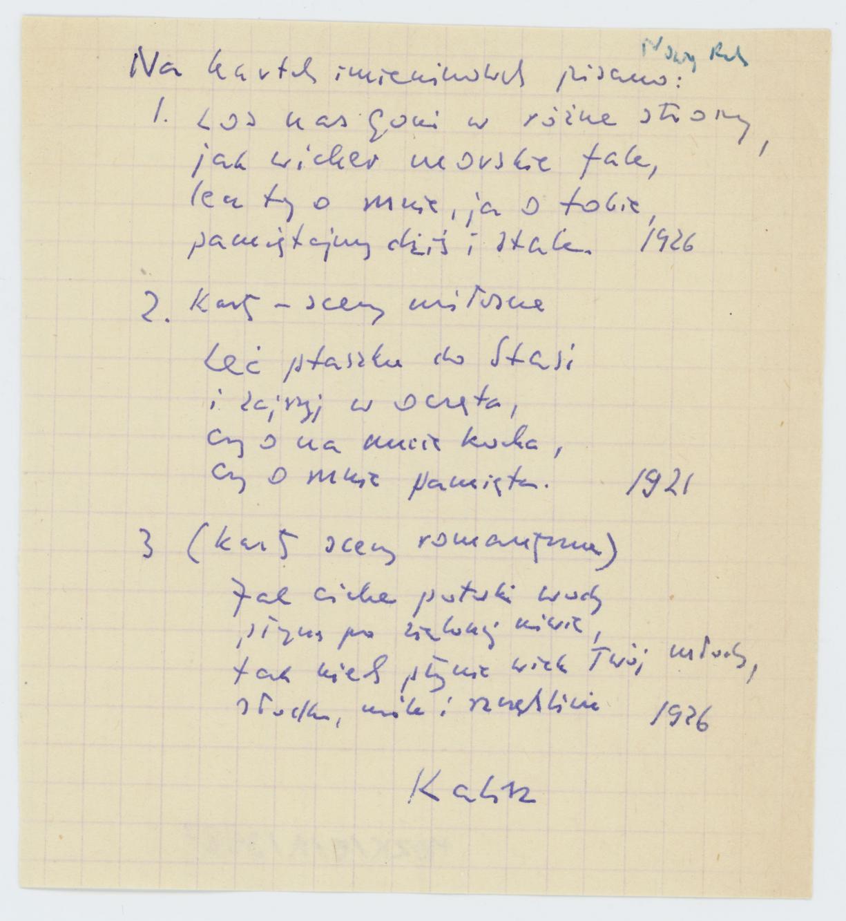 Na kartkach imieninowych pisano