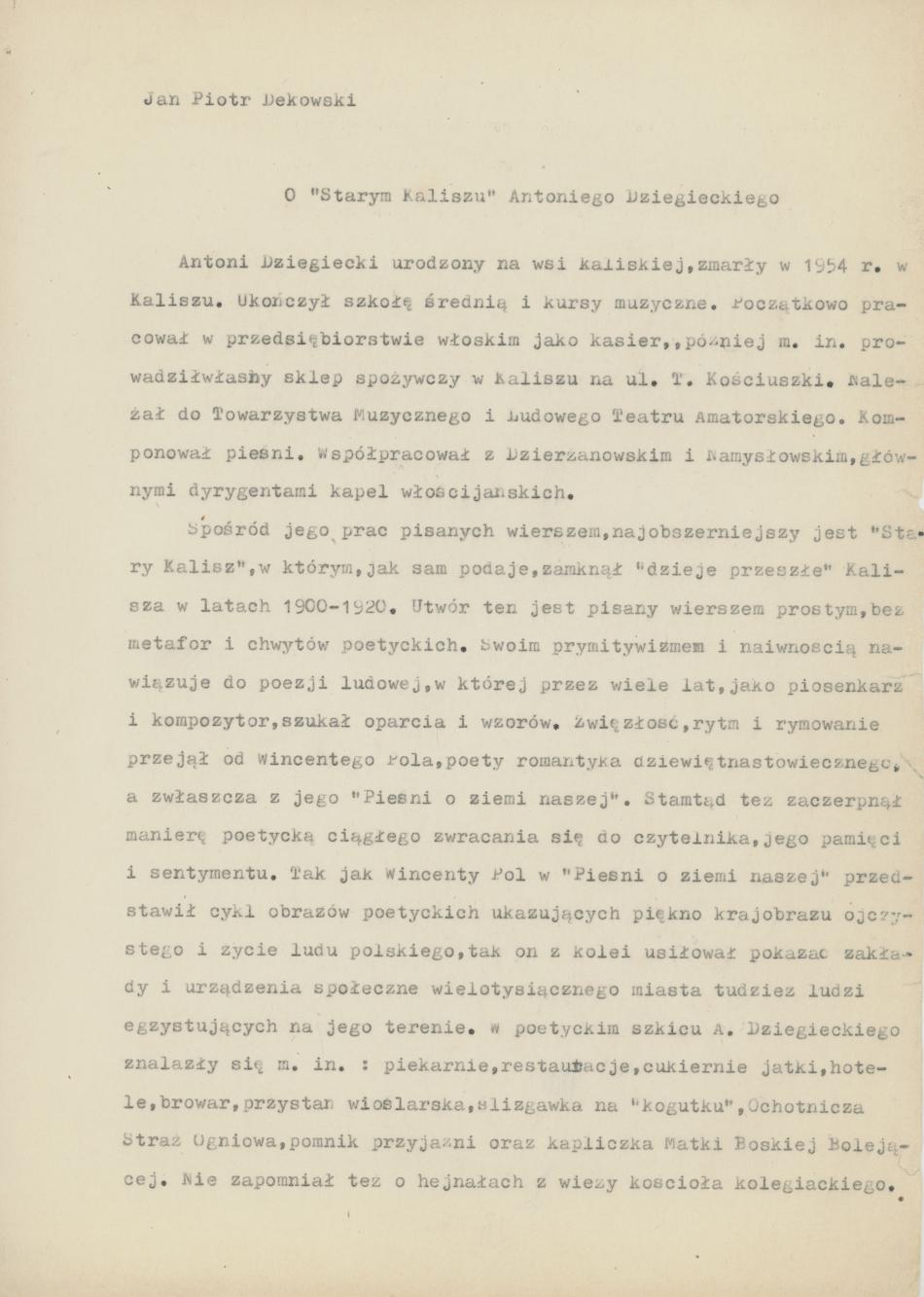 O "Starym Kaliszu" Antoniego Dziegieckiego