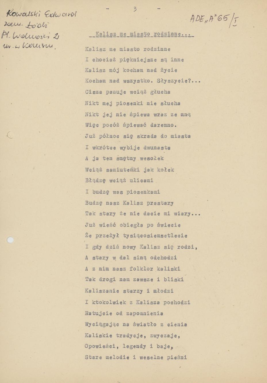 Kalisz me miasto rodzinne...