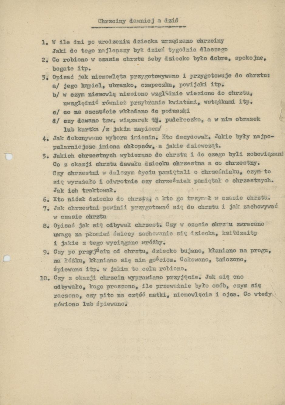 Chrzciny dawniej a dziś - kwestionariusz