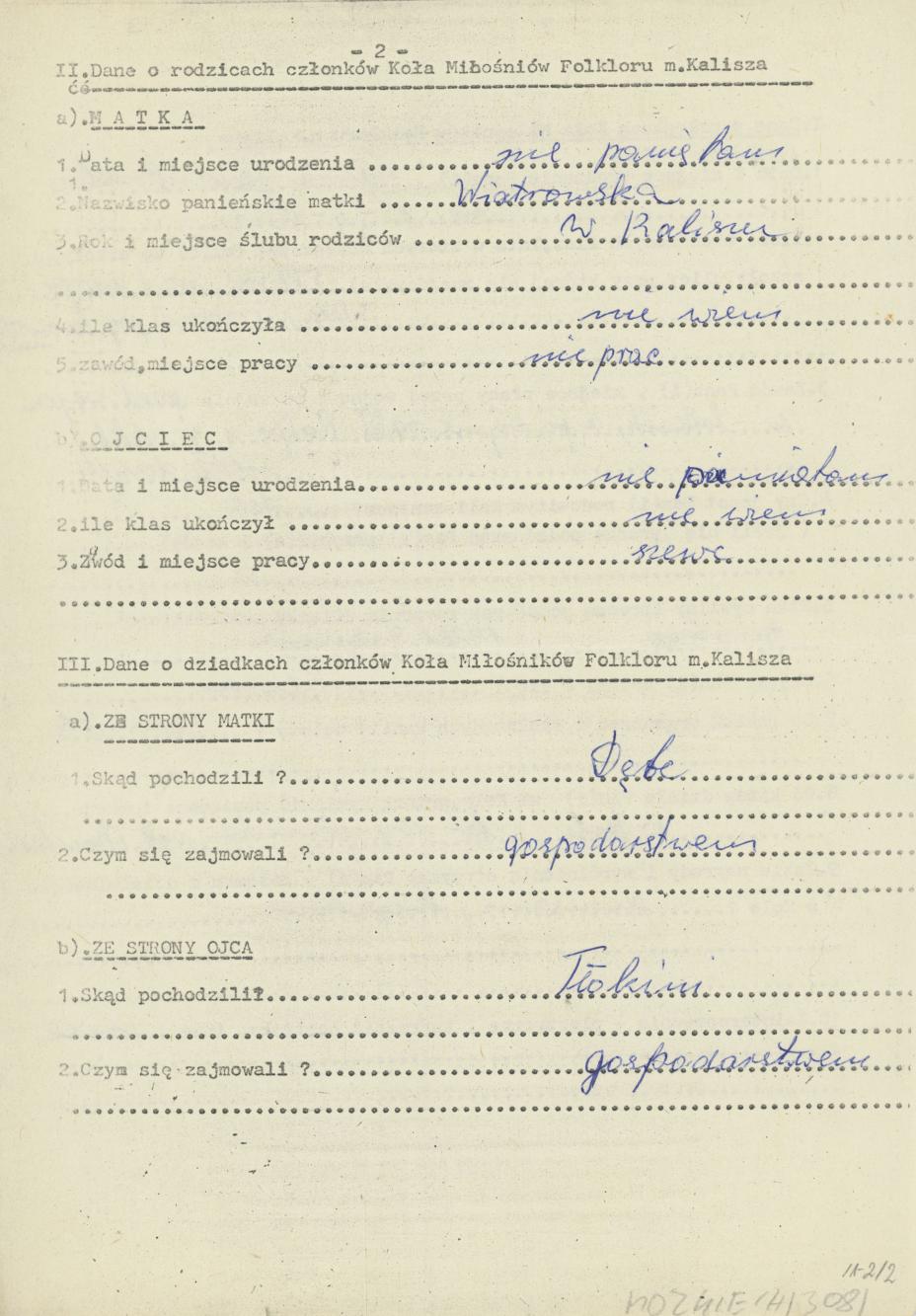 Wiktoria Głowinkowska - kwestionariusz osobowy