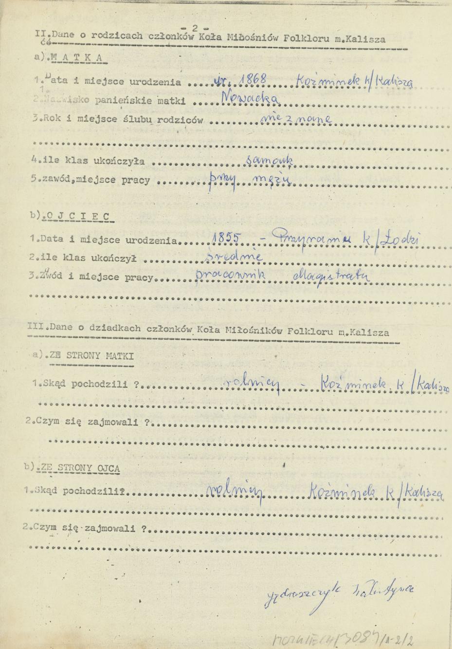 Walentyna Jędraszczyk - kwestionariusz osobowy