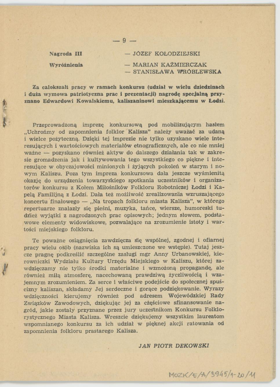 Na tropach folkloru miasta Kalisza - sprawozdanie z Konkursu Folklorystycznego, cz. 2