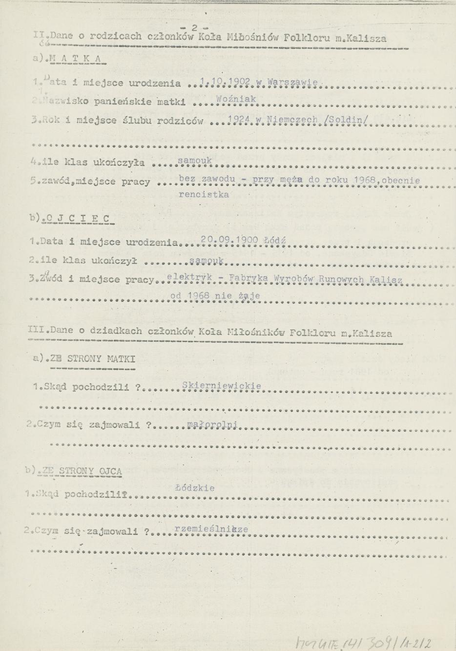 Irena Pieczykolan - kwestionariusz osobowy