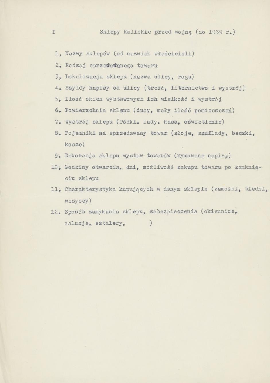 Sklepy kaliskie przed wojną - wytyczne konkursu Koła Miłośników Folkloru Miasta Kalisza