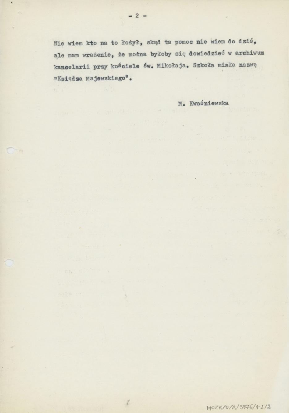 Wspomnienia o księdzu kanoniku Michale Majewskim kościoła św. Mikołaja