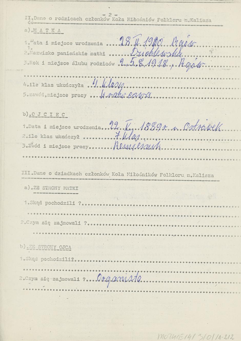 Adelajda Żyto - kwestionariusz osobowy