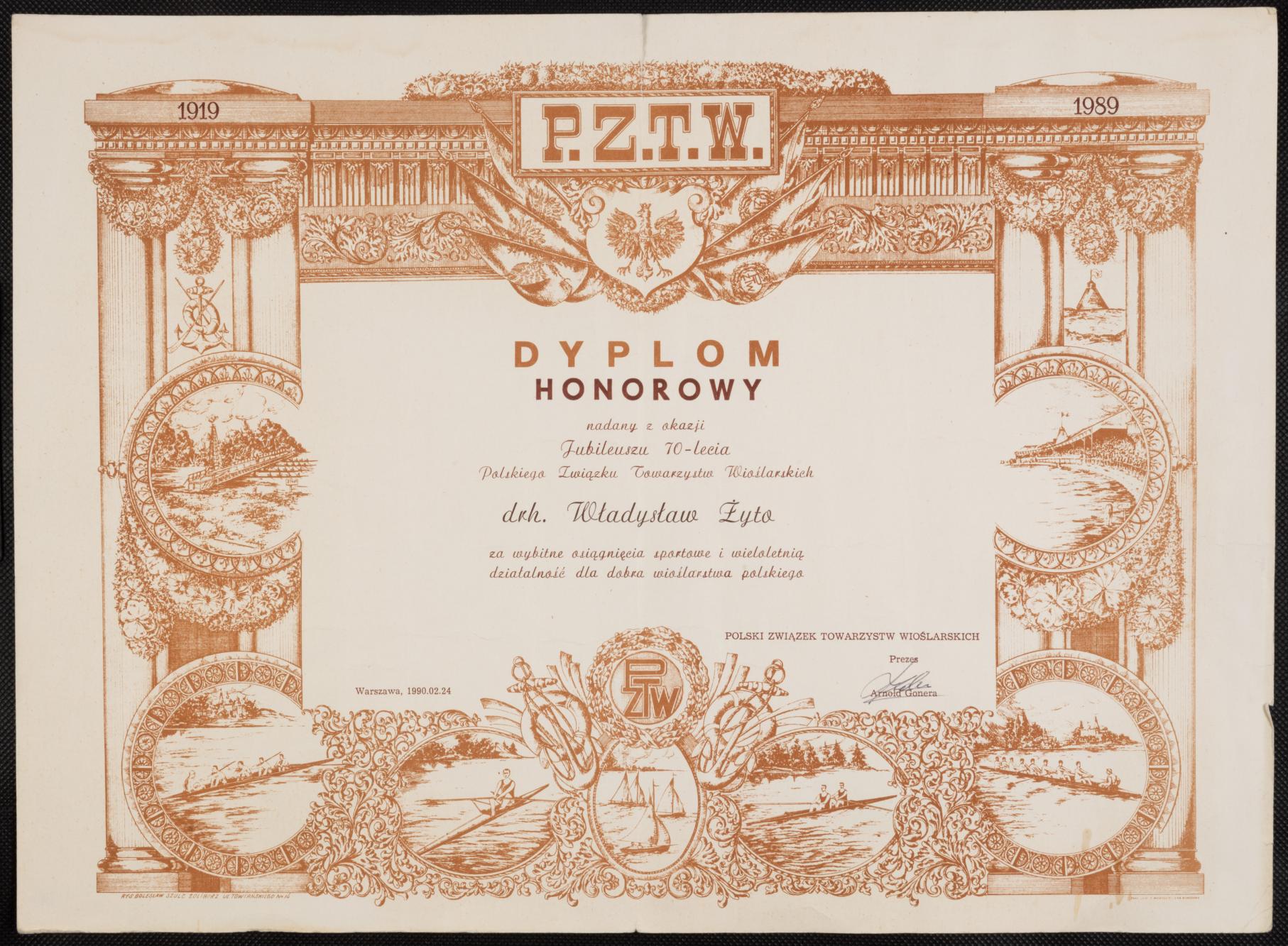 Dyplom honorowy P.Z.T.W.