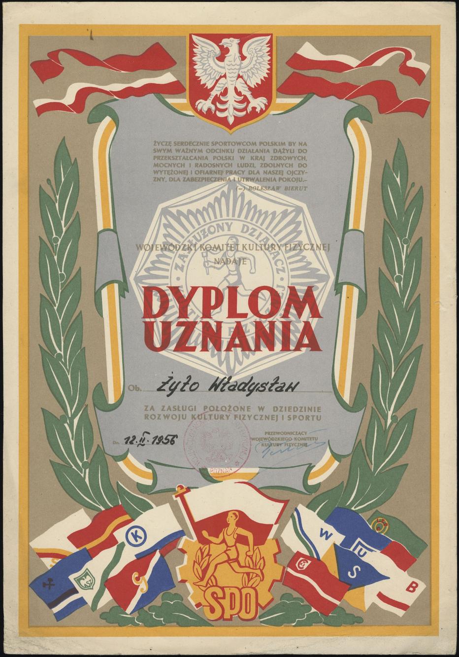 Dyplom uznania dla obywatela Władysława Żyto