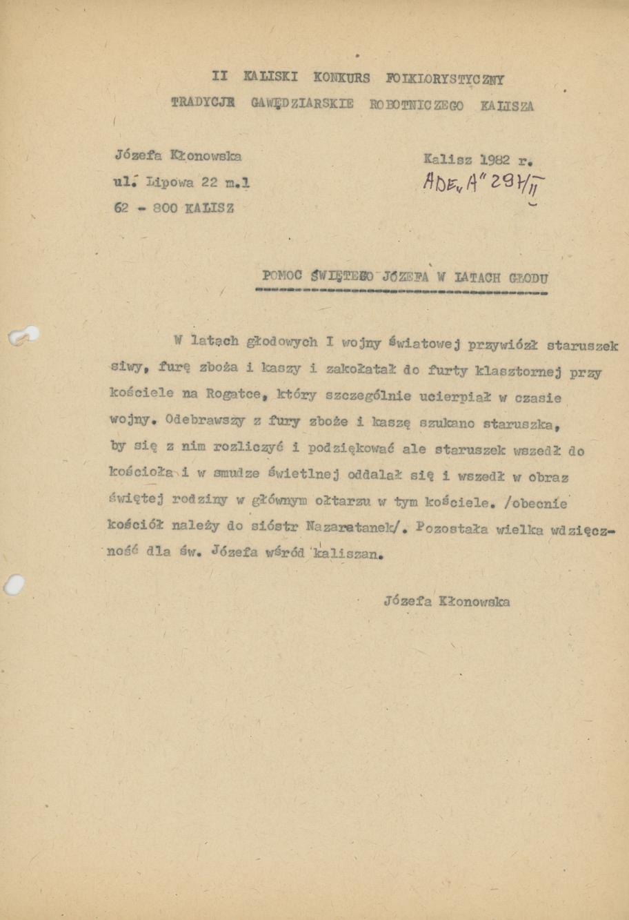 Pomoc św. Józefa w latach głodu