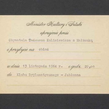Zaproszenie na obiad od Ministra Kultury i Sztuki