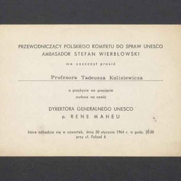 Zaproszenie na przyjęcie od Przewodniczącego Polskiego Komitetu do spraw UNESCO