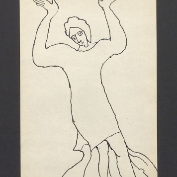 Postać ze wzniesionymi rękami, dwie postacie